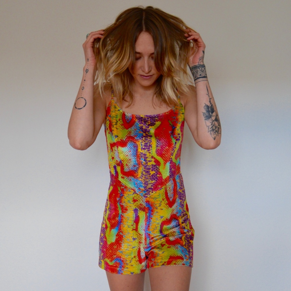 SOLD Vintage Velvet Snakeskin Playsuit S